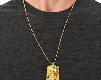 Graphic Dog Tag Pendant + Necklace - Abstract Bull, Personalized Military Dog tag, Men Engraved Necklace, Personalized jewelry gift for him