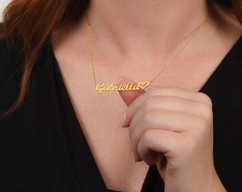 Personalized Name Necklace With Heart, Custom Name Jewelry, Mothers Day, Valentine Gift for Her, Spouse/Kids Name Pendant, Bridesmaid gift