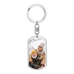 Photo Dog Tag Keychain, Picture Keychain, Personalized Engraved Gift