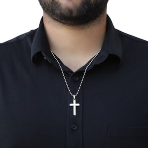 Personalized Cross Pendant With Ball Chain Necklace, Unisex Cross Stainless Steel Jewelry, Engraved Birthday Gift for him, Valentine Gift
