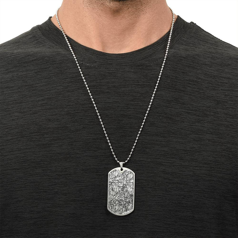 Graphic Dog Tag Pendant + Necklace - Abstract Art, Personalized Military Dog tag, Men Engraved Necklace, Personalized jewelry gift for him