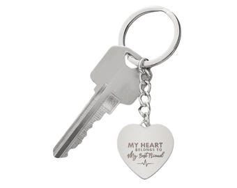 Engraved Heart Keychain – Stainless Steel, Best Friend Gift