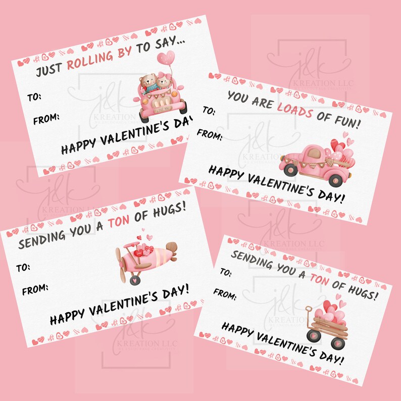 Printable Cars Valentine's Cards, Classroom Valentines Day Cards, Kids ...