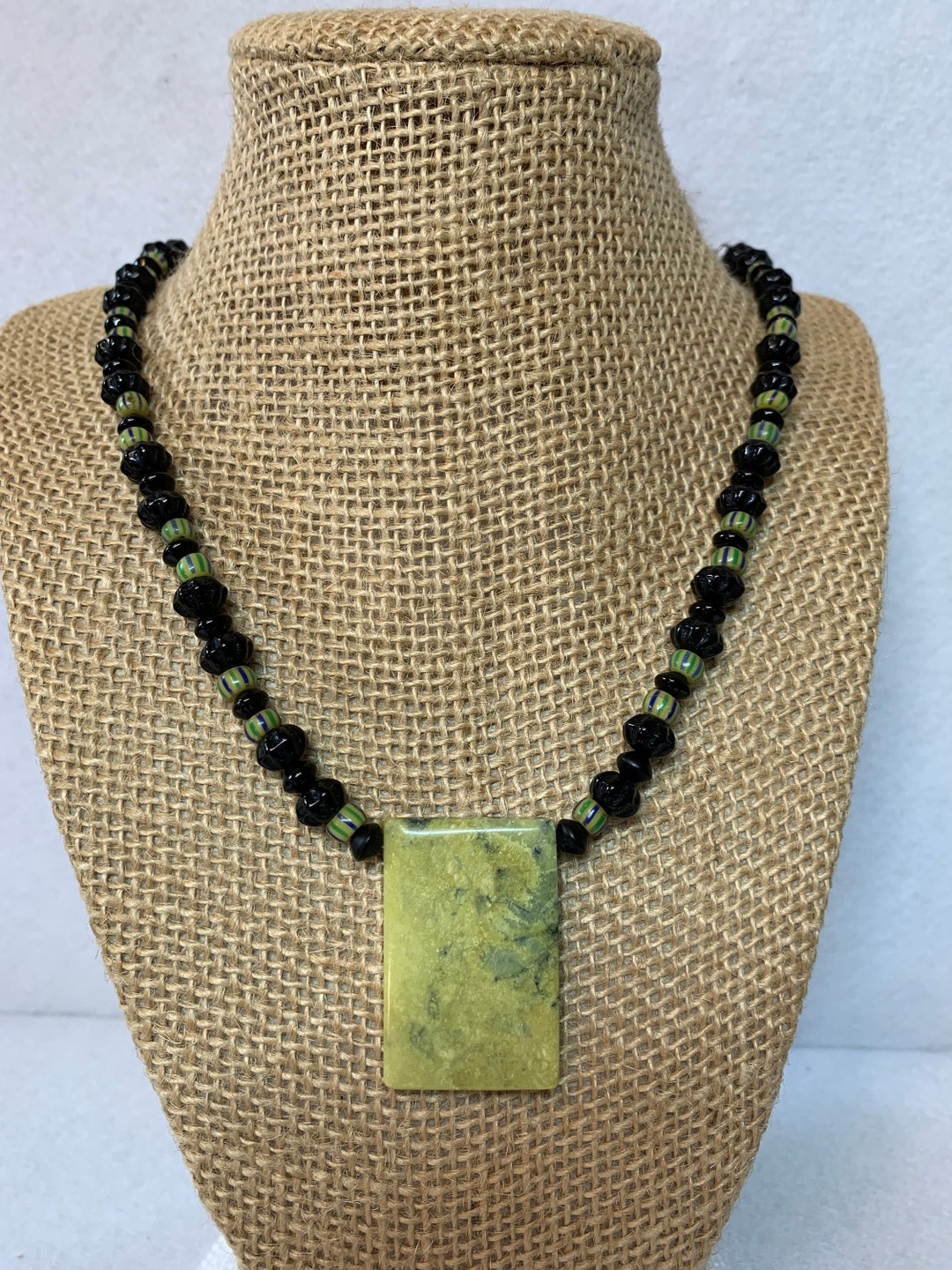 African Striped Beads and Onyx Spacers With Black Rondel Beads. Etsy