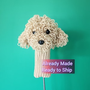 Crochet Dog Golf Club (Driver) Head Cover, Poodle/Cavoodle/Cavapoo-Gold Color
