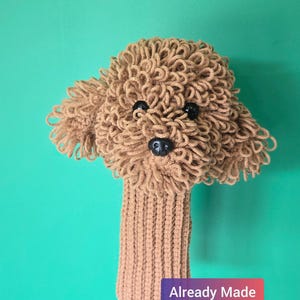 Funda de crochet para palo de golf (driver) para perro, color caniche/cavoodle/cavapoo, marrón caramelo/marrón camello