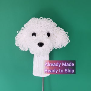Gehäkelte Hunde Golf Club (Driver) Kopfbedeckung, Pudel/Cavoodle/Cavapoo - Weiße Farbe