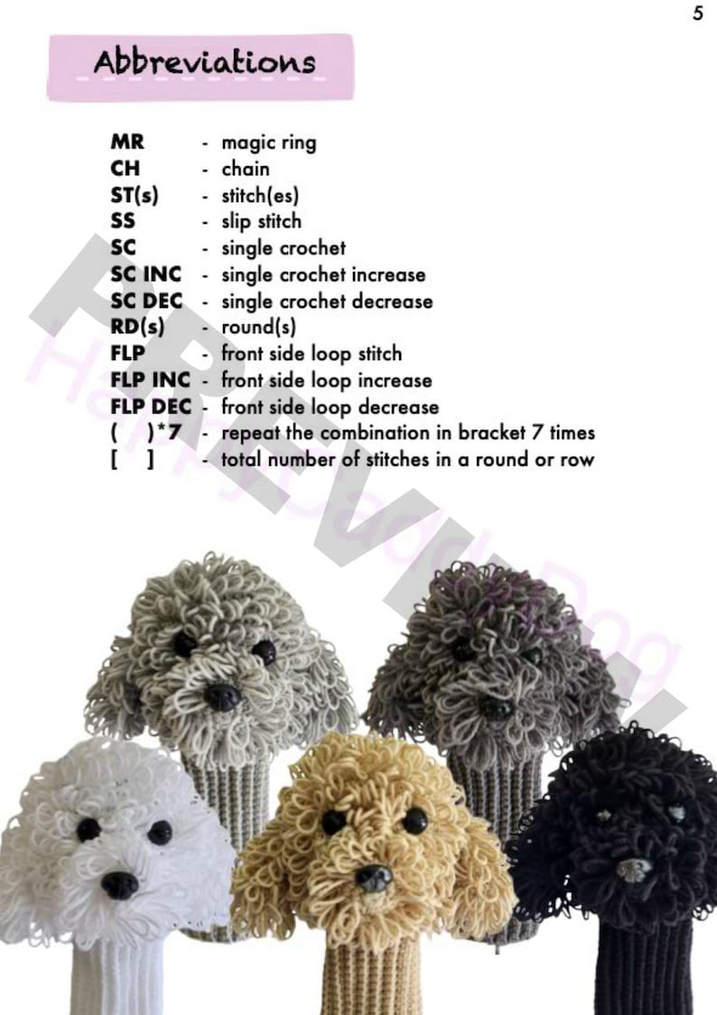 Crochet Pattern for Golf Driver Headcover Fluffy Dog/poodle/cavapoo
