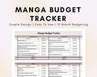 Seguimiento de presupuesto de Manga de Google Sheets, hoja de cálculo de presupuesto de libros mensual, seguimiento de gastos anuales (Colorway: Clay)