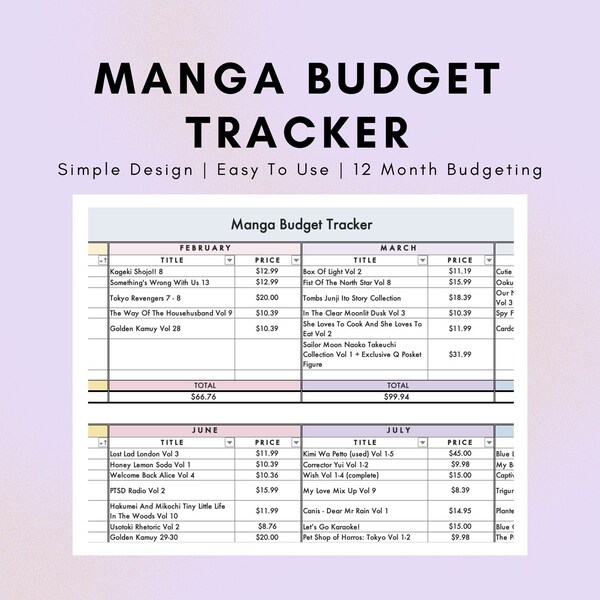Manga Spreadsheet Etsy