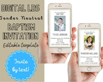 Invitación de bautismo SUD neutral / Invitación digital / Género neutral / Invitación moderna simple
