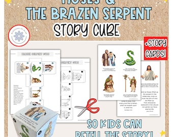 Moses and the Brazen Serpent | Story Cube and Cards Craft | Bible Crafts | Numbers 21 | Sunday School | Christian Printable | Old Testament