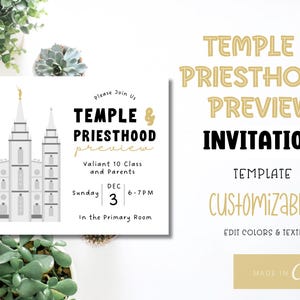 Temple and Priesthood Preview Invitation | Temple and Priesthood Preparation Meeting | Instant download | Customizable | Canva Template
