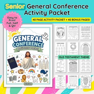 Senior April 2026 LDS Generalkonferenz Aktivitätspaket | Spiele- Notizen- Ausmalbilder