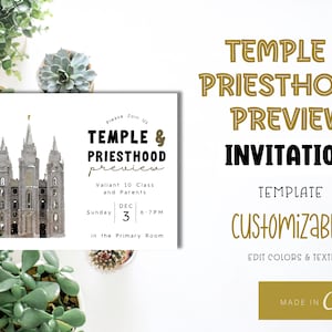 Temple and Priesthood Preview Invitation | Temple and Priesthood Preparation Meeting | Instant download | Customizable | Canva Template