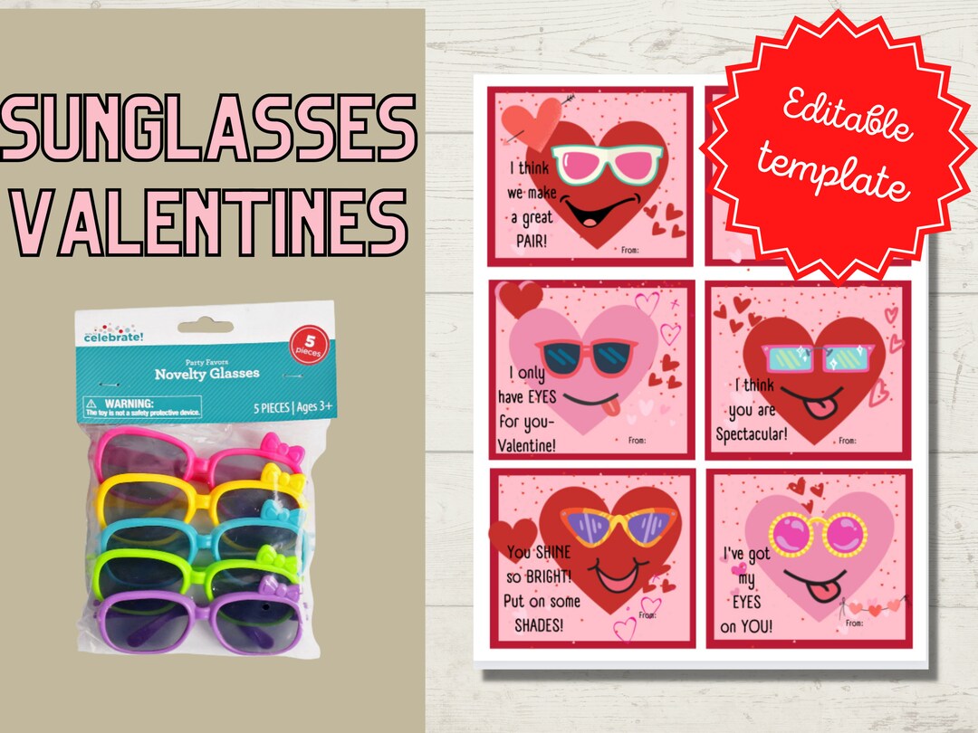 Treatless Cool Sunglasses on Hearts Valentine Cards | Classroom ...