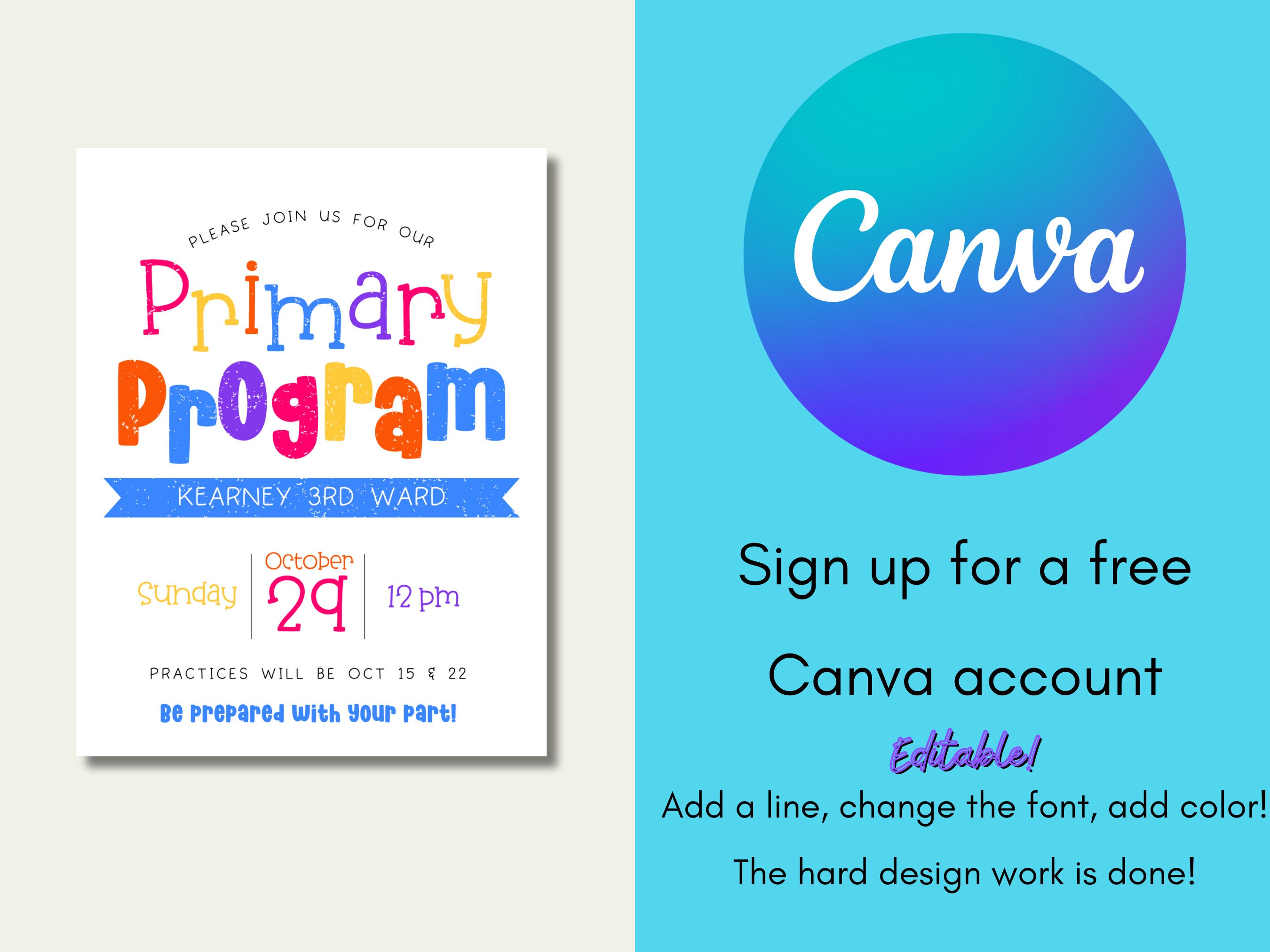 Bright Primary Program Invitation: Customizable Canva Template (digital ...