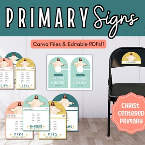 LDS Primary Chair and Door Signs | Come Follow Me Book of Mormon 2024 | Primary Presidency Helps | Christ Centered Primary | Canva Template