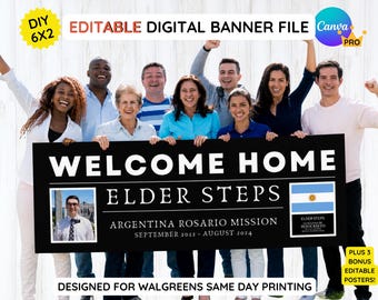 DIY Editable Missionary Welcome Home Banner | Personalized Missionary Homecoming Poster | Missionary Flag Sign | Digital Download
