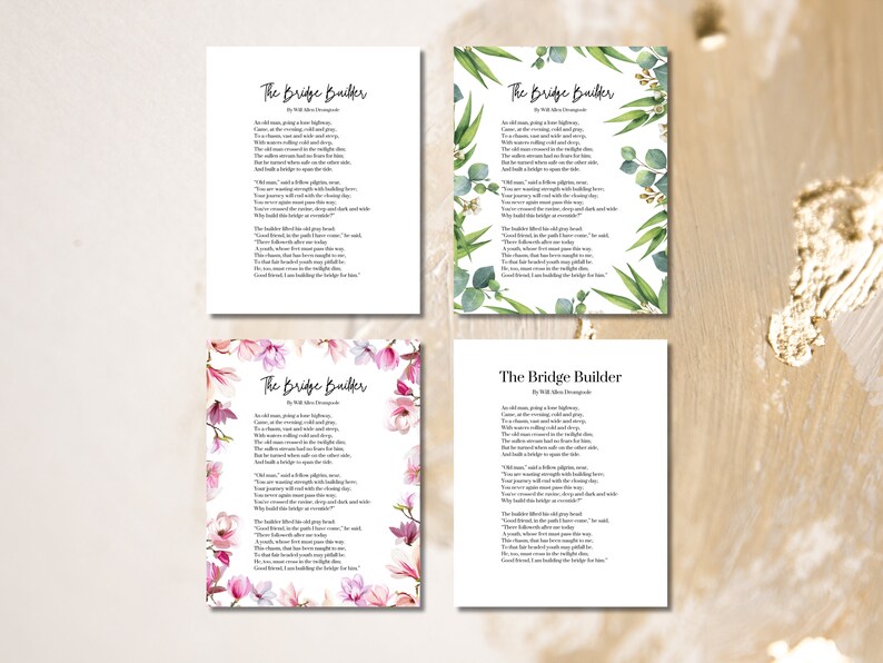 The Bridge Builder Poem by Will Allen Dromgoole 8 X 10 Print Etsy