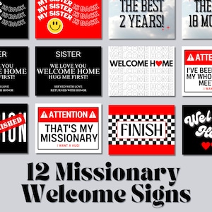 12 LDS Missionary Welcome Home Signs | Homecoming Airport Posters | LDS Missionary Print | Returned Missionary Airport Signs | black and red