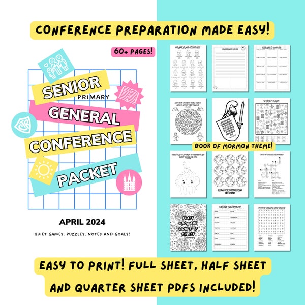 Senior Primary General Conference Packet April 2024 | LDS Coloring Pages for General Conference | Games, Activities, Coloring Pages