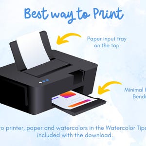 May include: A black printer with a white sheet of paper in the input tray and a printed page in the output tray. The image includes the text "Best way to Print" and arrows pointing to the paper input tray and the minimal paper bending.