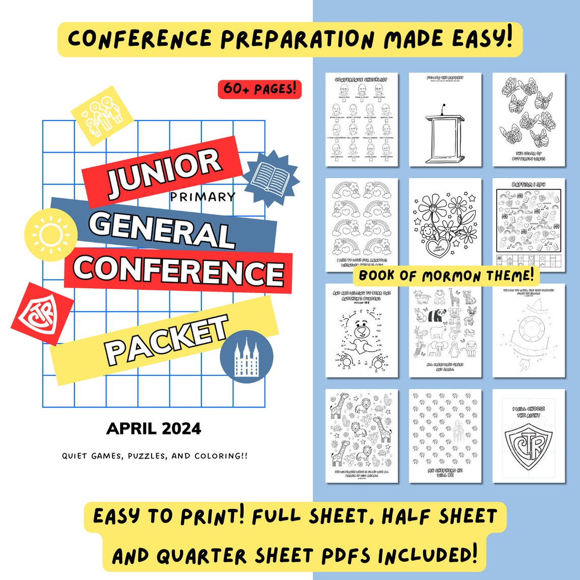 Junior Primary General Conference Packet April 2024 LDS Coloring Pages for General Conference Games, Activities, Coloring Pages image 1