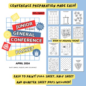 Paquete de la Conferencia General de Primaria Junior de abril de 2024 / Páginas para colorear SUD para la Conferencia General / Juegos, actividades, páginas para colorear imagen 1