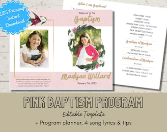 Baptism Program Template | LDS Pink Baptism Program | Girl | Customizable and easy to edit in Canva | Instant Download