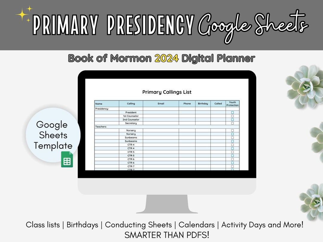 LDS Primary Presidency Planner Google Sheets Template Share With ...