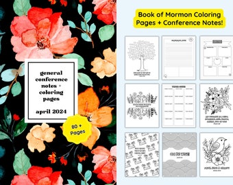 General Conference Notes and Coloring April 2024 | LDS Coloring Pages for General Conference | Goals, Notes, Journal