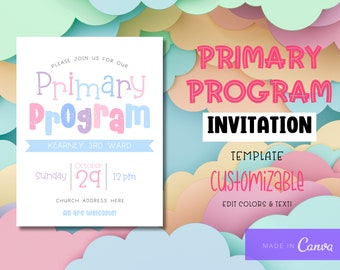 Pastel Primary Program Invitation: Customizable Canva Template (Digital Download)