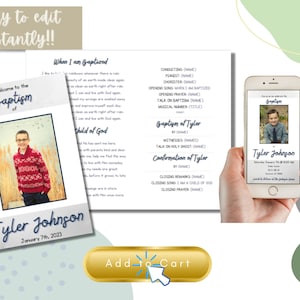 Grey LDS Baptism Program Template | Boy Baptism Program | Editable Canva Template |