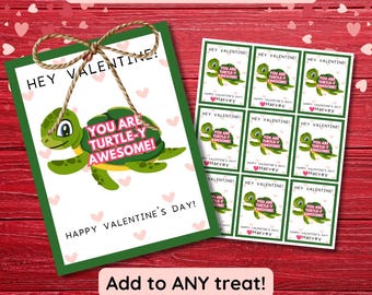 Turtle Valentine's Day Treat Tag: Editable Classroom Cards (Digital Download)