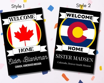 Missionary Welcome Home Poster | Missionary Sign | Personalized Missionary Homecoming Poster | Digital Download | Black Missionary Flag Sign