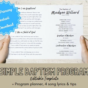 Baptism Program Template | LDS Gender Neutral Baptism Program Template | Simple |Customizable and easy to edit in CANVA | Instant Download