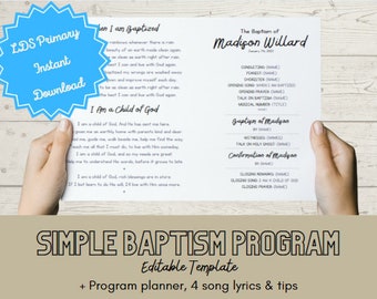 Modèle de programme de baptême | Modèle de programme de baptême non sexiste LDS | Simple | Personnalisable et facile à modifier dans CANVA | Téléchargement instantané