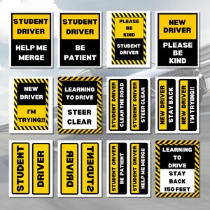 Student Driver Printable Signs: 12 Education Caution Decals (digital ...