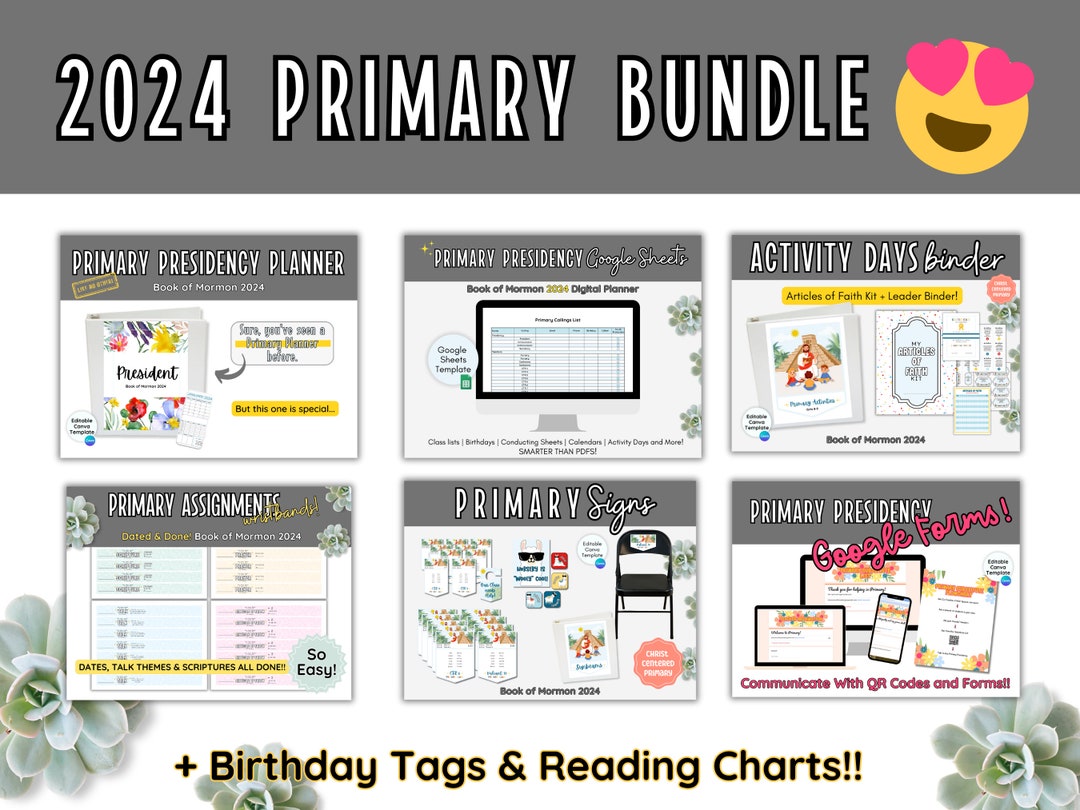 LDS Primary Presidency BUNDLE Canva Templates Assignment Kit, Chair and ...