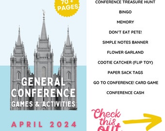 General Conference Games April 2024 | Memory Bingo Conference Cash Dont Eat Pete Notes Flower Garland | Games, Activities, Coloring Pages