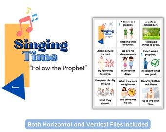 Heure du chant LDS juin 2024 | Suivez le prophète | Musique primaire | Tableau de conférence de l'heure du chant pour l'école primaire Venez et suivez-moi | Téléchargement instantané