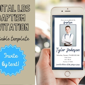 Invito al battesimo digitale della Chiesa / Blu / Invito al battesimo del ragazzo / Invito di testo