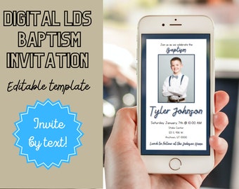 Digital LDS Baptism invitation | Blue | Boy Baptism Invitation | Text Invitation