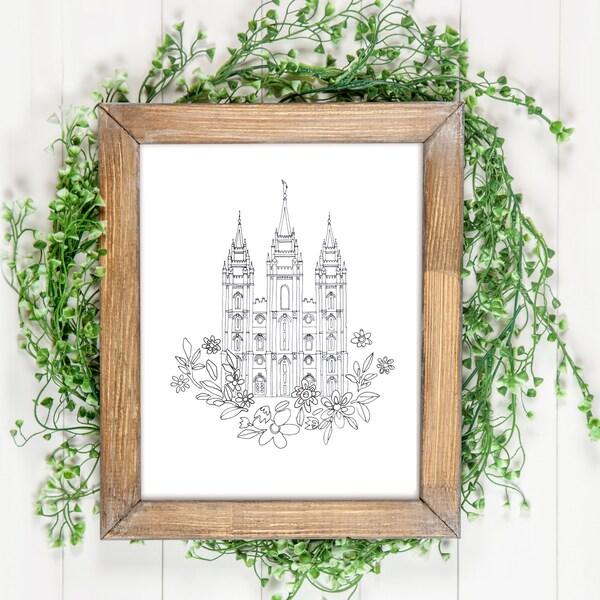 Salt Lake Temple Line Art | Relief Society Activity | Young Women Activity | Activity Days | Water color a Temple Drawing | Instant Download