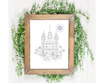 Salt Lake Temple Line Art | Relief Society Activity | Young Women Activity | Activity Days | Water color a Temple Drawing | Instant Download