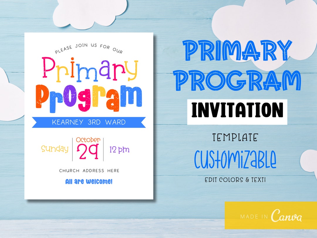Bright primary program invitation printable primary presentation