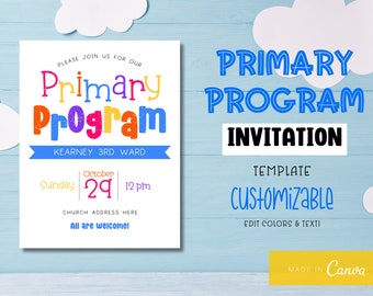 Bright Primary Program Invitation: Customizable Canva Template (Digital Download)