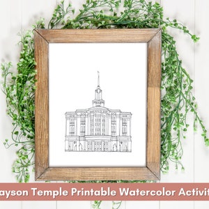 Payson Temple Line Art | Relief Society Activity | Young Women Activity | Activity Days | Water color a Temple Drawing | Instant Download