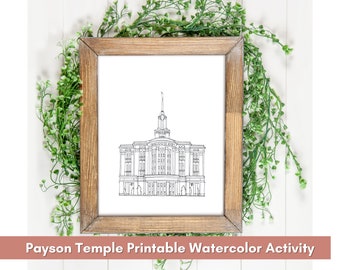 Payson Temple Line Art | Relief Society Activity | Young Women Activity | Activity Days | Water color a Temple Drawing | Instant Download